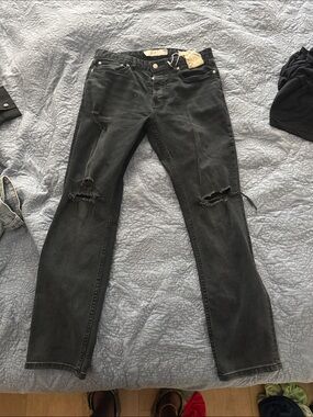 Topman Black Slim Straight Distressed Jeans
